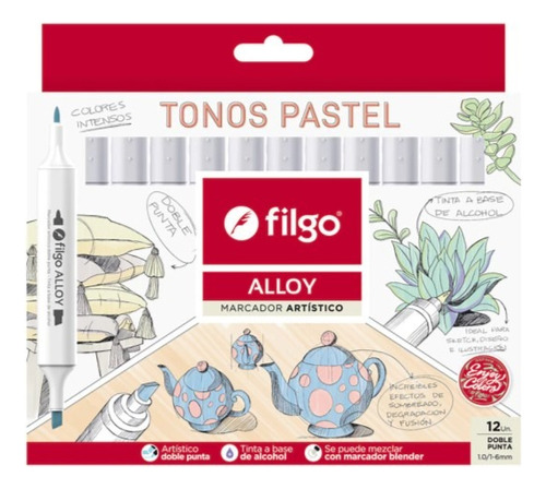 Marcadores X12 Alloy Artistico Sketch Tonos Pastel Filgo