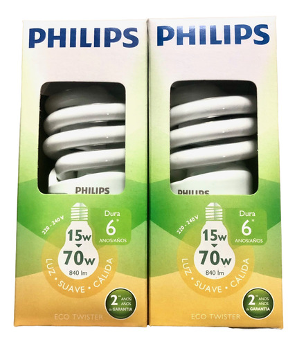 Lamparas Bajo Consumo Phillips Eco Twister - 15 W = 70w Calido Suave