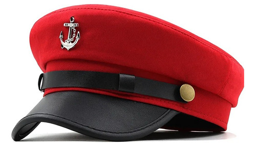 Gorro  Militar Capitán De Marina De Algodón. Rojo