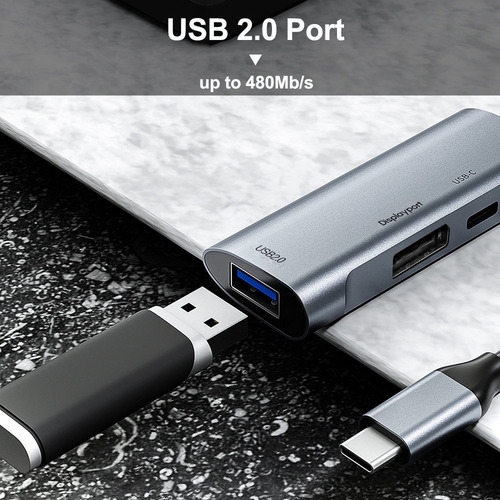 Adaptador Tipo C 4k Dp Usb2.0 Pd 60w Para Macbook Pro/air