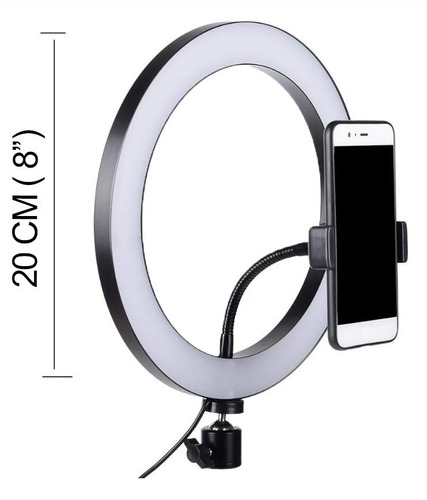 Imagen 6 de 6 de Aro De Luz Led 20cm + Soporte Para Celular + Trípode 2 M