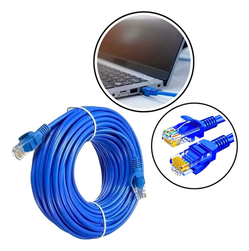Cabo Cat6 30 Metros Ethernet Rj45 Conector Reforçado Azul