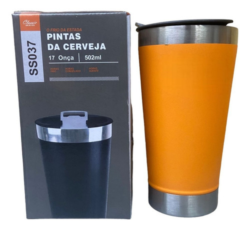 Kit Laranja Copo Térmico Inox C/ Tampa Abridor 473ml Famosinho da net