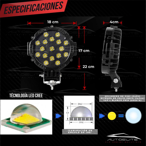 Imagen 4 de 10 de Faro Led Cree Redondo 7 Pulgadas 17 Led 51w Jeep 4x4
