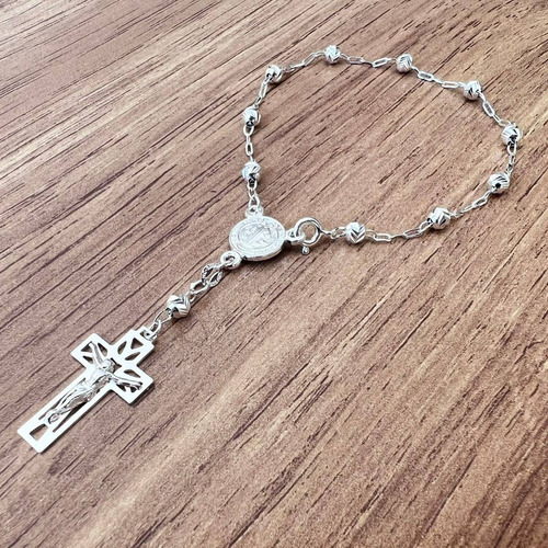 Pulsera Misterio Medalla San Benito De Plata .925 Agálea