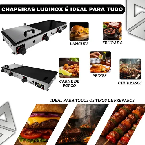 Chapa 90x30cm Para Fazer Lanches Com Prensa C/ 3 Queimadores