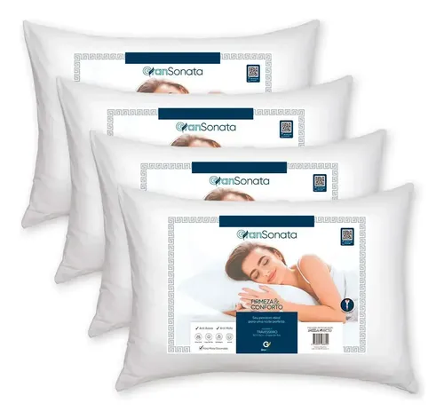 4 Travesseiros Antialérgico 50x70cm Suporte Médio Gransonata ​Branco