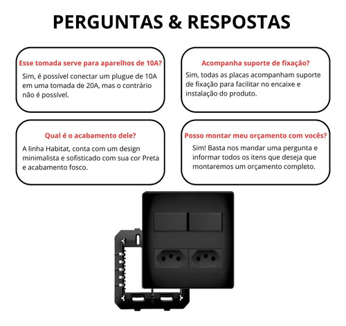 Conjunto 4x4 Tomada Dupla 20a + Interruptor Duplo Fame