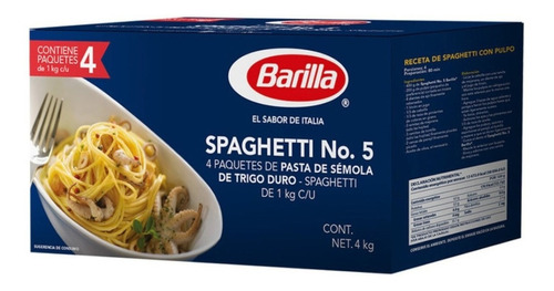 Barilla Spaguetti No. 5 Caja Con 4 Paquetes De 1kg C/u (4kg)