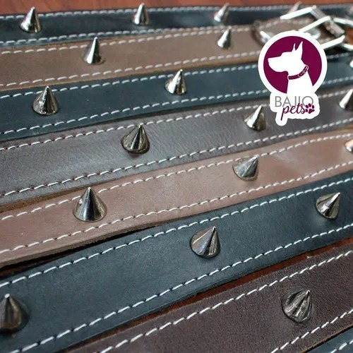 Collar De Piel Con Picos Para Perro Talla #6
