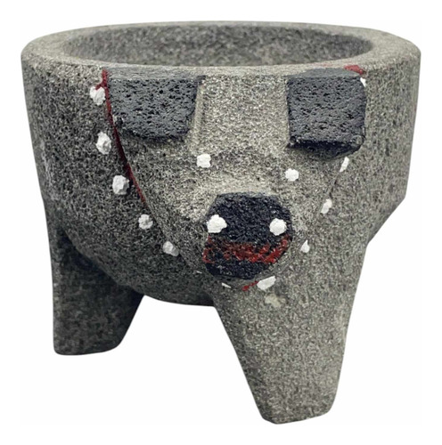 Molcajete De Piedra Volcánica Forma De Cochinito Artesanal Gris