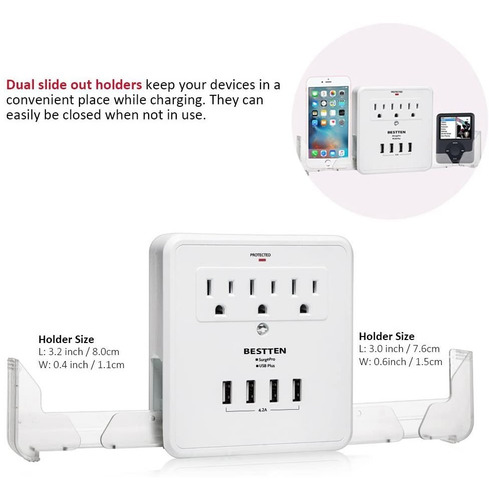 Protector De Voltaje Bessten 3 Tomas 4usb Supresor De Pico
