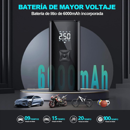 Infinflador De Llantas Inalambrico Portátil Auto Aire Bomba Negro 50 Monofásica