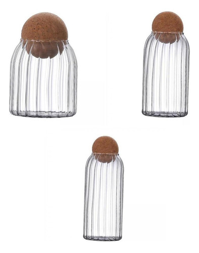 3x Decorative Cork Storage Bottle