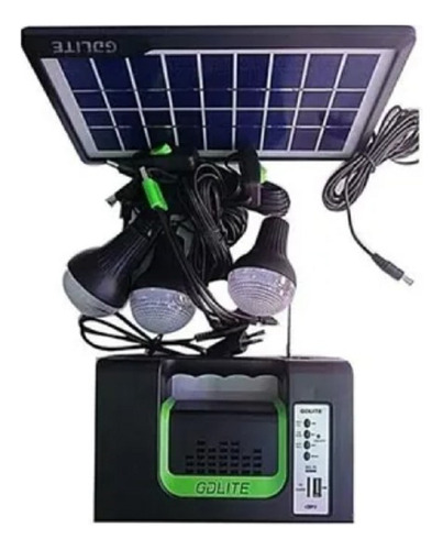 Kit Panel Solar Camping 3 Bombillas Usb Radio Mp3 Linterna