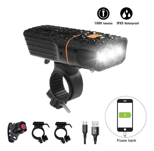 Imagen 1 de 7 de Lámpara Led T6 Recargable 1000 Lm Impermeable Para Bicicleta