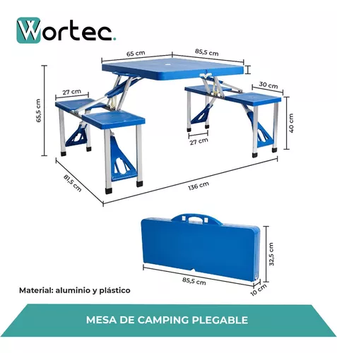 Mesa Camping Plegable 4 Asientos Exterior Set Wortec