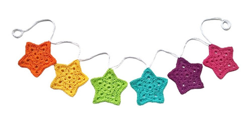Guirnalda Estrellas Colores Fuertes Tejida Al Crochet
