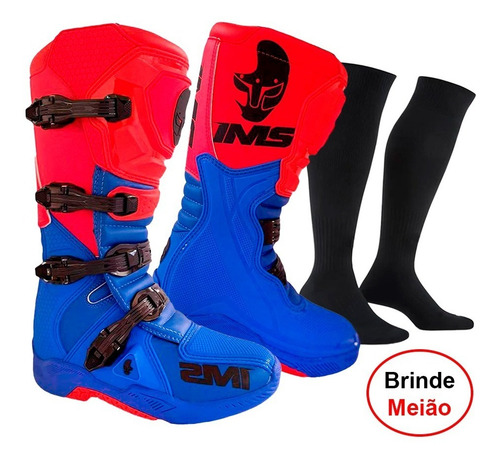 Imagem 1 de 2 de Bota Ims Factory Vermelha/azul Trilha Promoção + Brinde