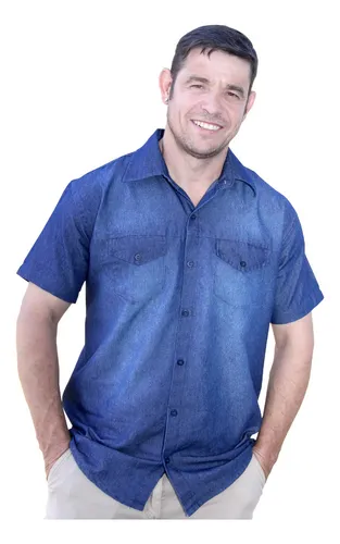 Blusa jeans cheap manga curta masculina
