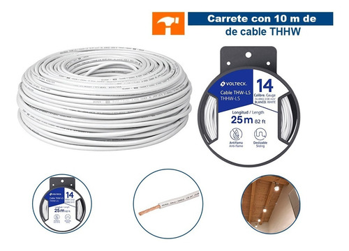 Carrete Con 10 M De Cable Thhw-ls 10 Awg Blanc Volteck 40143