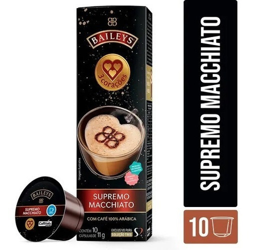 Café com Leite em Cápsula Supremo Macchiato 3 Corações Baileys Caixa 110g 10 Unidades