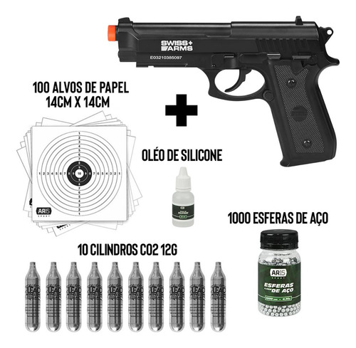 Pistola 4.5mm Swiss Arms Full Metal Pt92 + Esfera + Co2 12g