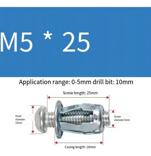 ' 50 Pcs Tornillo De Expansión, Tuerca De Pétalos, M5 X 25