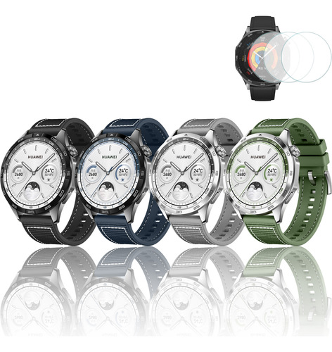 4 Pulseiras E 3 Pc Película Para Huawei Watch Gt5 Gt4 46mm
