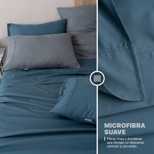 Juego Sábanas Individual + 2 Fundas Almohada Esquimal Azul Marino Y Gris Liso
