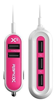 Rapidx X5 Cargador De Coche Usb 2 24 A Incluye 5 Puertos Ros