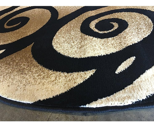 Alfombra Moderna Redonda Contemporánea De Área Negro Beige B