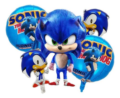 Set 5 Globos Metalizados Sonic Azul Sonic