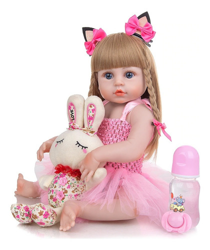 Boneca Bebê Reborn 48cm Ruiva Olhos Castanhos - Silicone