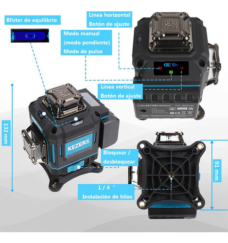 Nivel Láser 4d Kezers Con Pantalla 16 Líneas Con Autonivela