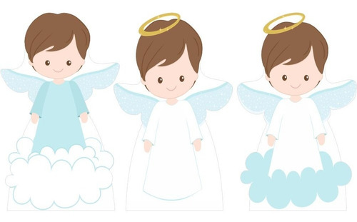Imagem 2 de 6 de Kit 3 Centro Mesa Totem Display Batizado Menino Anjo