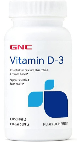 Vitamina D3 2000 Iu (50 Mcg ) Gnc 180 Capsulas Blandas