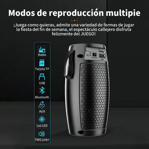 Bocina Bluetooth Portátil Inalambrica Altavoz Recargables TWS Con USB,Interfaz De Tarjeta TF y Función FM,Con LED Color Negro