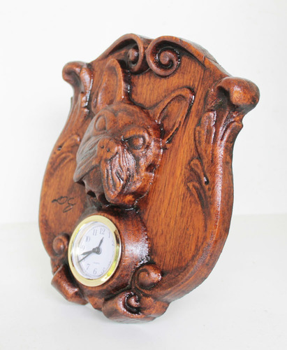 Relógio Bulldog, De Madeira, Para Mesa,rustico, Decoração