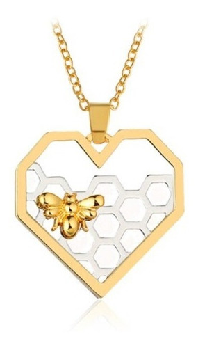 Collar Abeja Corazón Dorado Colmena De Miel Moda Apicultura