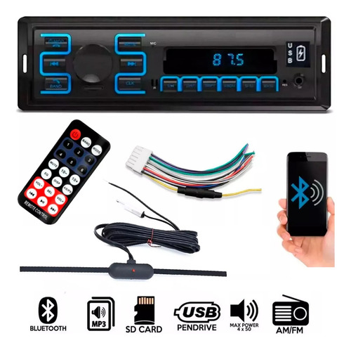 Som Automotivo Radio Mp3 Bluetooth 2 Usb 4x50w Com Antena