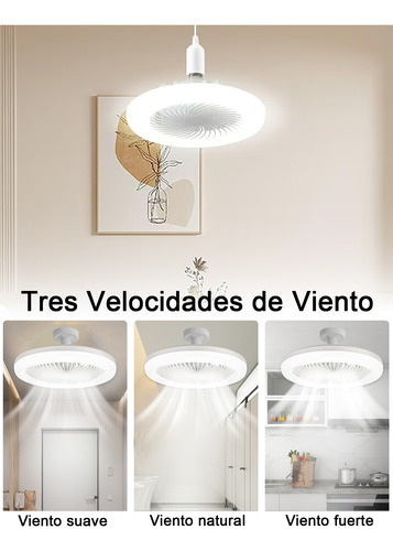 Lámpara Ventilador De Techo 3 Velocidades De Viento,remoto 25.5 Cm 50/60hz Blanco Blanco Plástico 5