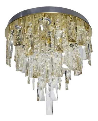 Lustre Plafon Cristal K9 Champanhe C/ Lâmpadas - 3 Tons Cor Dourado/champanhe