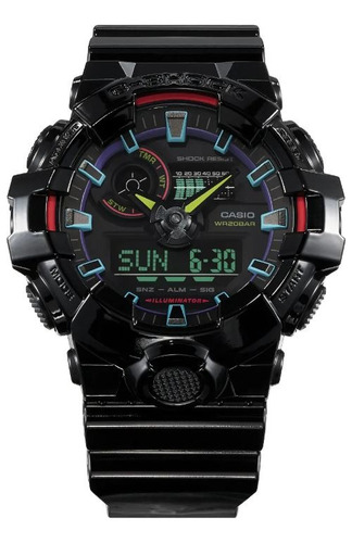 Reloj Casio G-shock GA-700RGB-1ACR E-watch Color De La Correa Negro Color Del Fondo Negro
