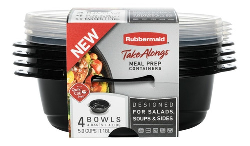 4 Contenedores Bowls Rubbermaid Take Alongs Black 1.18 Lts