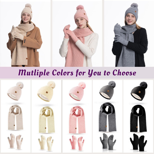 Gorro Bufanda Y Guantes De Invierno Mujer 3 Piezas Cálido Color Talle Diseño De La Tela