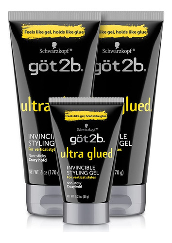 Got2b Ultra Glued Invincible Styling Gel 2 6oz Tubes + 1 Tra