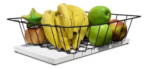 Fruteira De Mesa Bancada Montreal Aramada Retangular Em Aço Cor Preto/branco