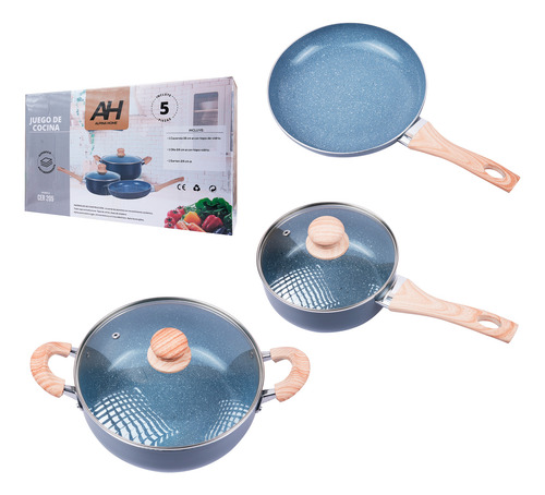 Bateria Cocina Ollas Sarten 5 Pzas Antiadherente Alpina 205