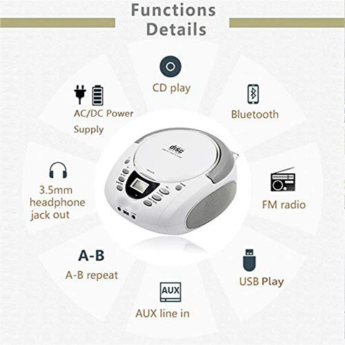 Lonpoo Reproductor De Cd Portátil De Boombox De Radio Fm Con